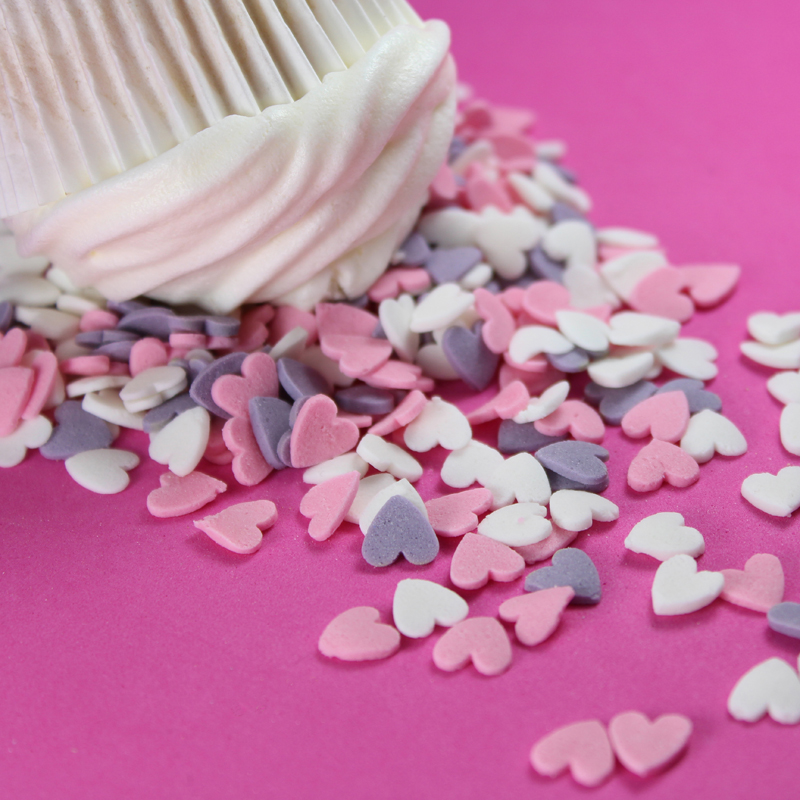 Sprinkles καρδιές λευκές- ροζ- μωβ 500γρ Sugart