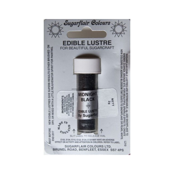 Χρώμα ζαχαροπλαστικής σκόνη μαύρο midnight περλέ 2γρ Sugarflair