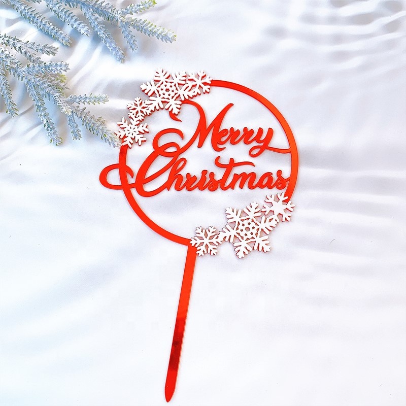 Topper Merry Christmas κόκκινο με χιονονιφάδες 17cm
