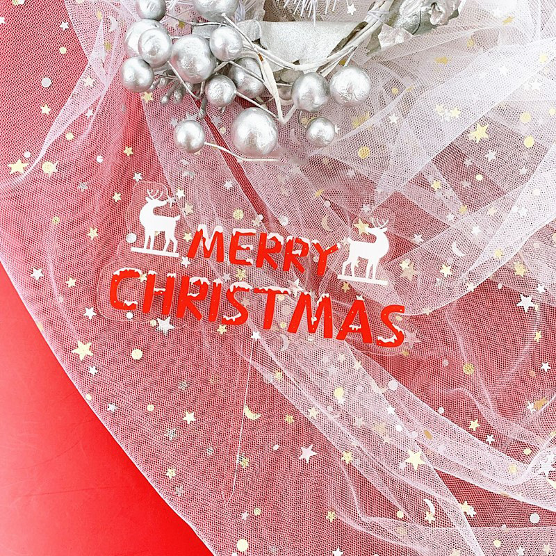 Topper Merry Christmas κόκκινο με ταράνδους 15cm