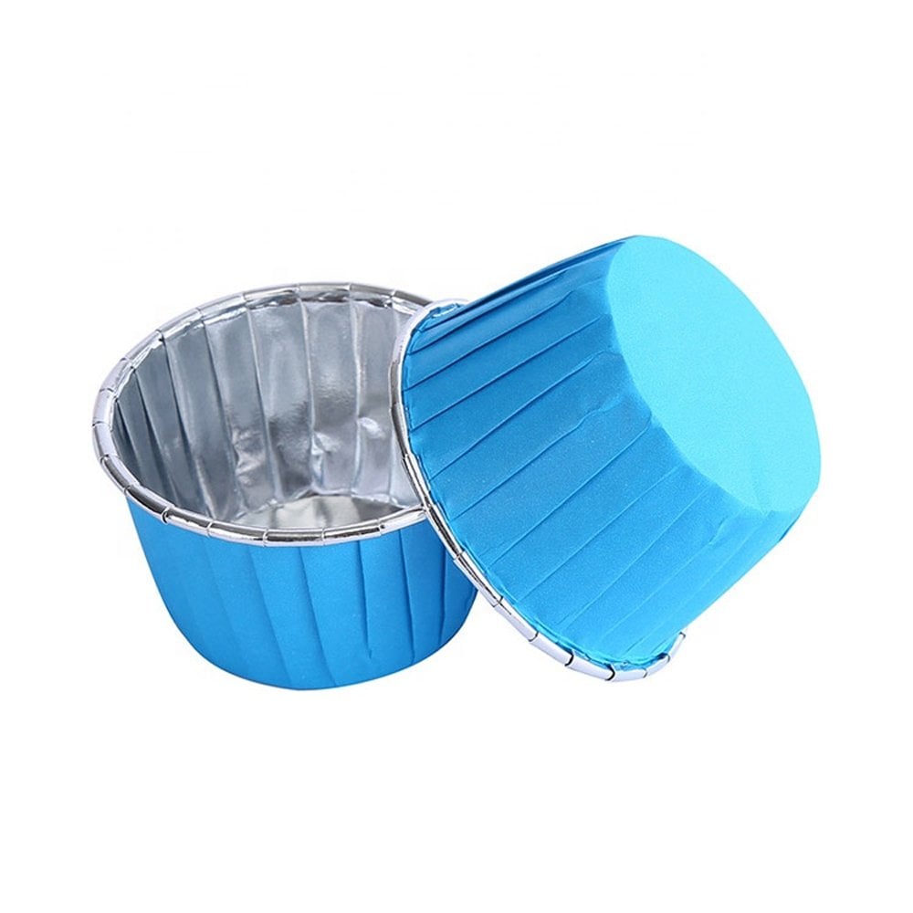 Θήκες cupcake σταθερές γαλάζιο με ασημί 5cm 50τεμ