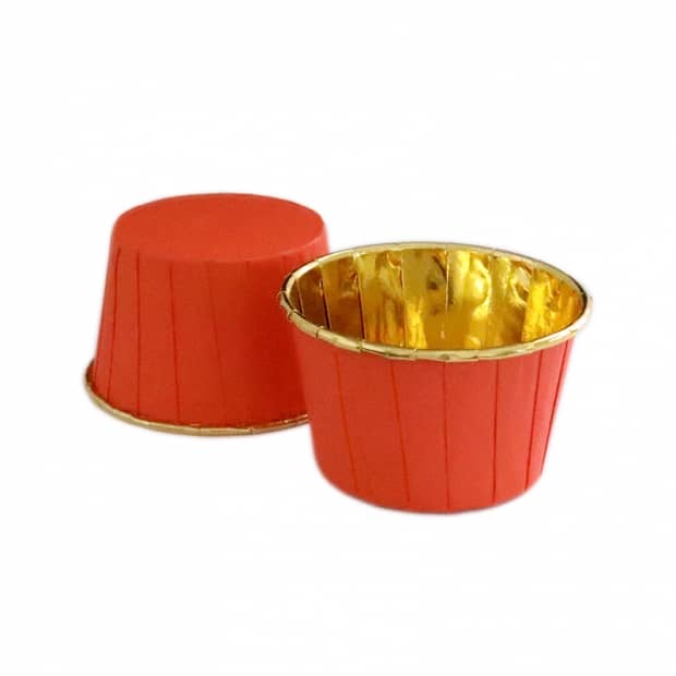Θήκες cupcake σταθερές κόκκινες με χρυσό foil 50mm 50τεμ