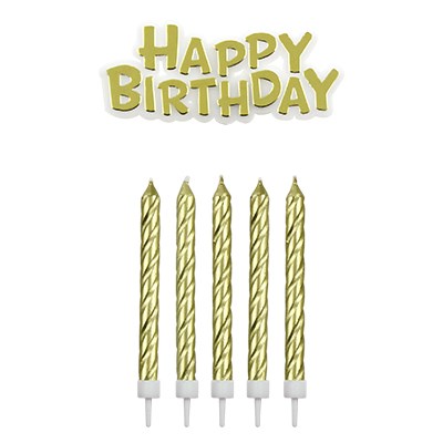 Κεριά χρυσά με πλάκα Happy Birthday PME
