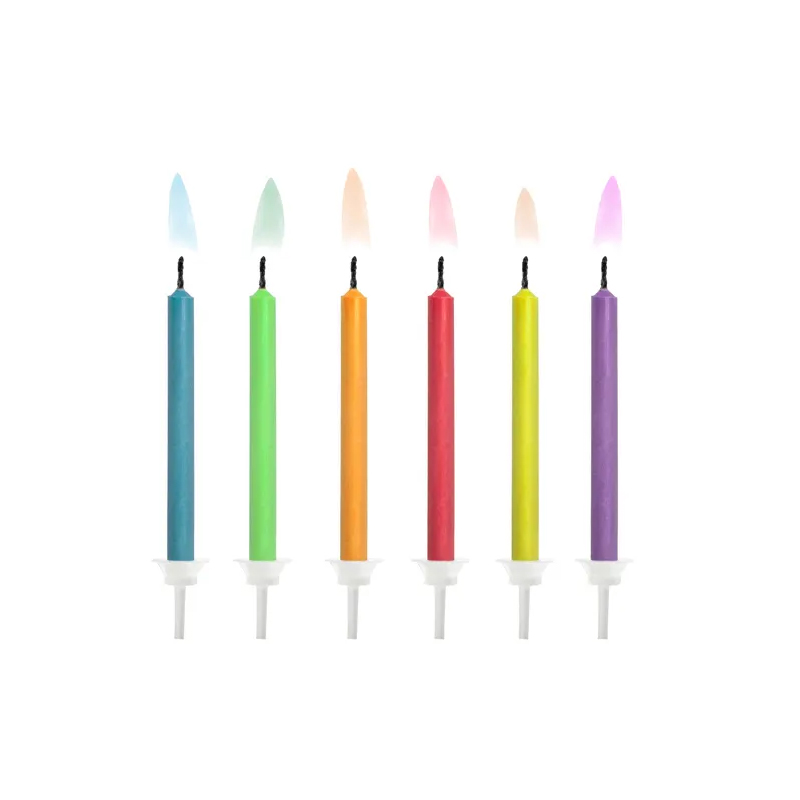 Κεριά πολύχρωμα με χρωματιστή φλόγα με βάση 6τεμ 6cm