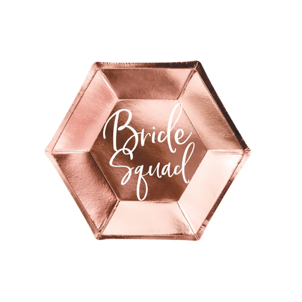 Πιάτα χάρτινα εξάγωνα ροζ χρυσό bride squad 23cm 6τεμ