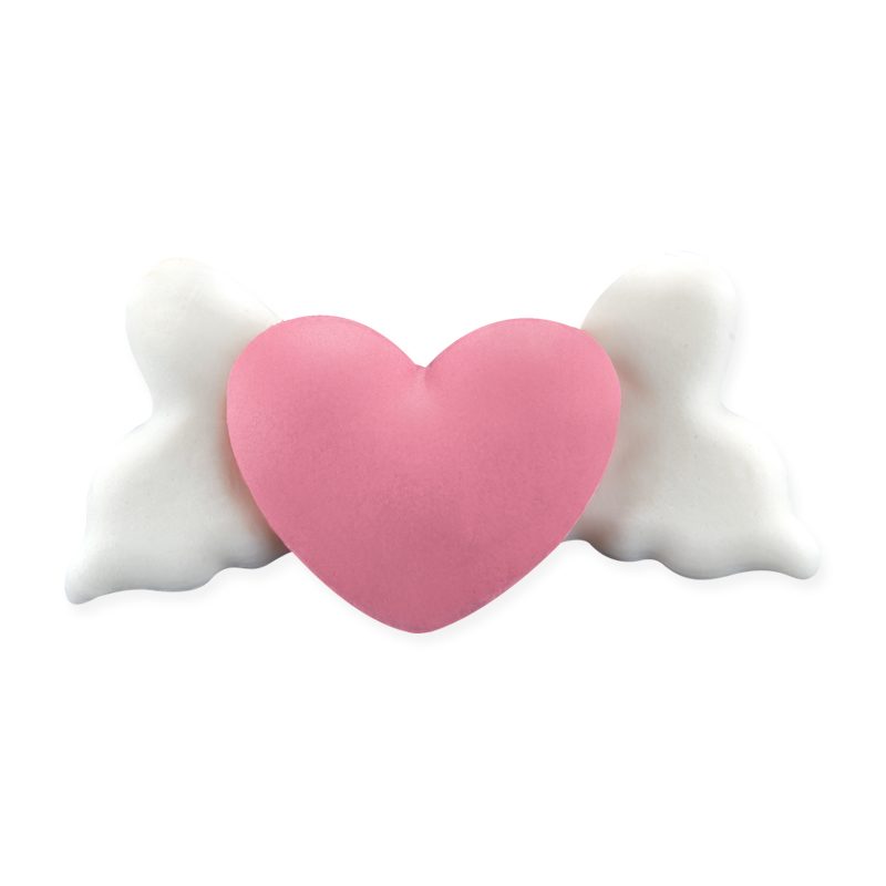 Καρδιά ροζ πομπέ με φτερά βρώσιμη 30mm 6τεμ