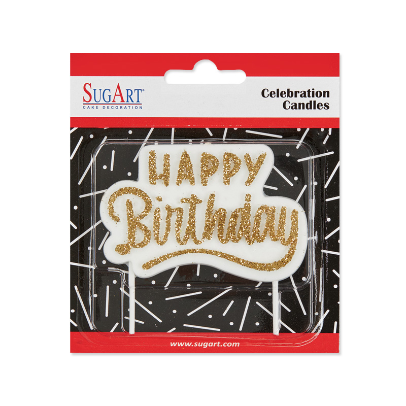 Κερί Happy Birthday χρυσό με glitter Sugart