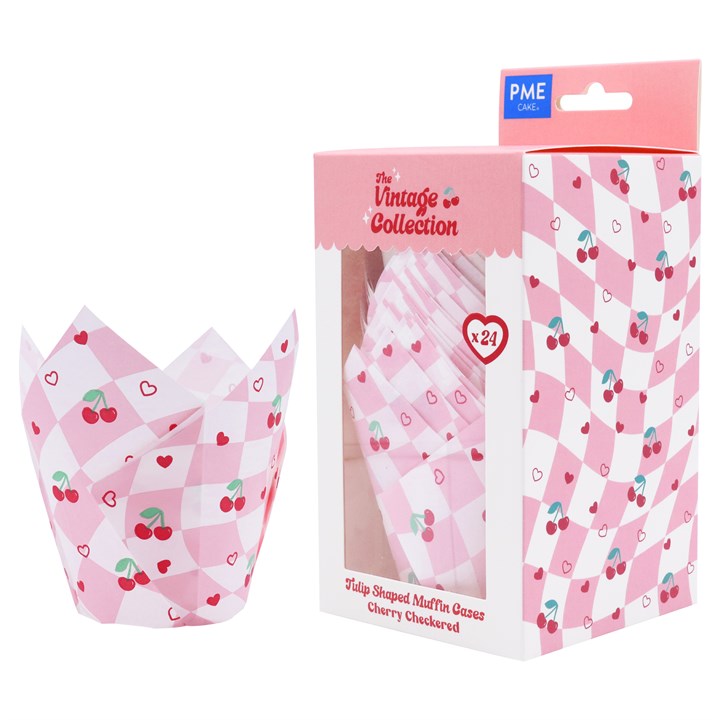 Θήκες για muffin τουλίπες Cherry Checkerboard 24τεμ PME