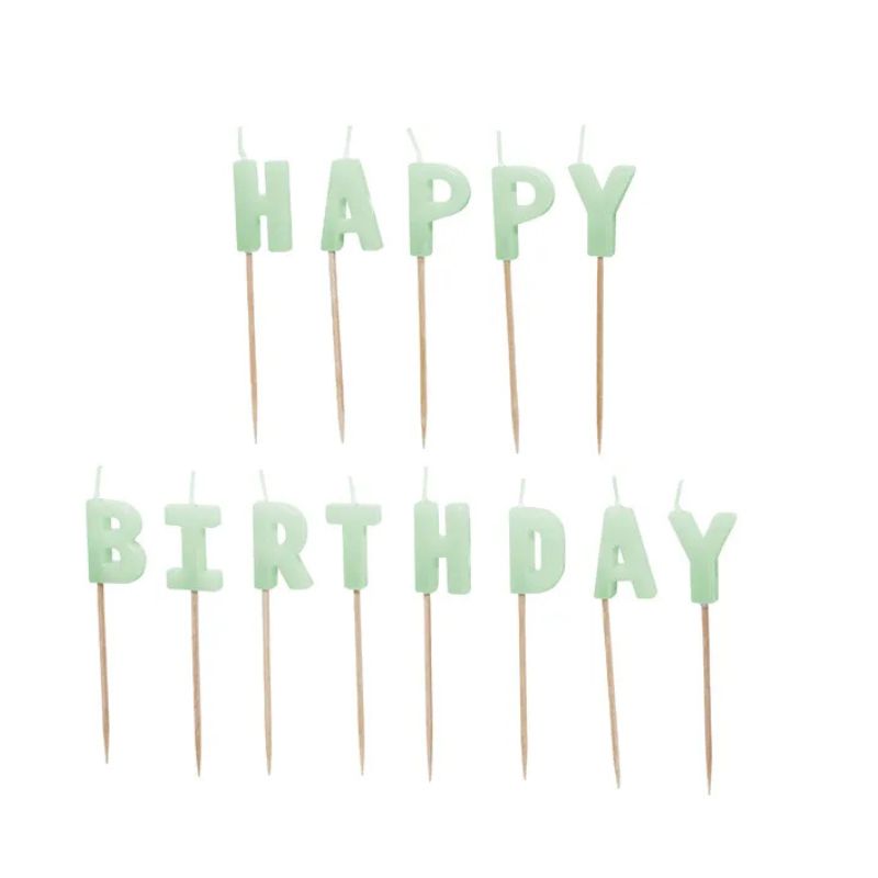 Κεριά Happy Birthday πράσινο ανοικτό 2,5cm Party Deco