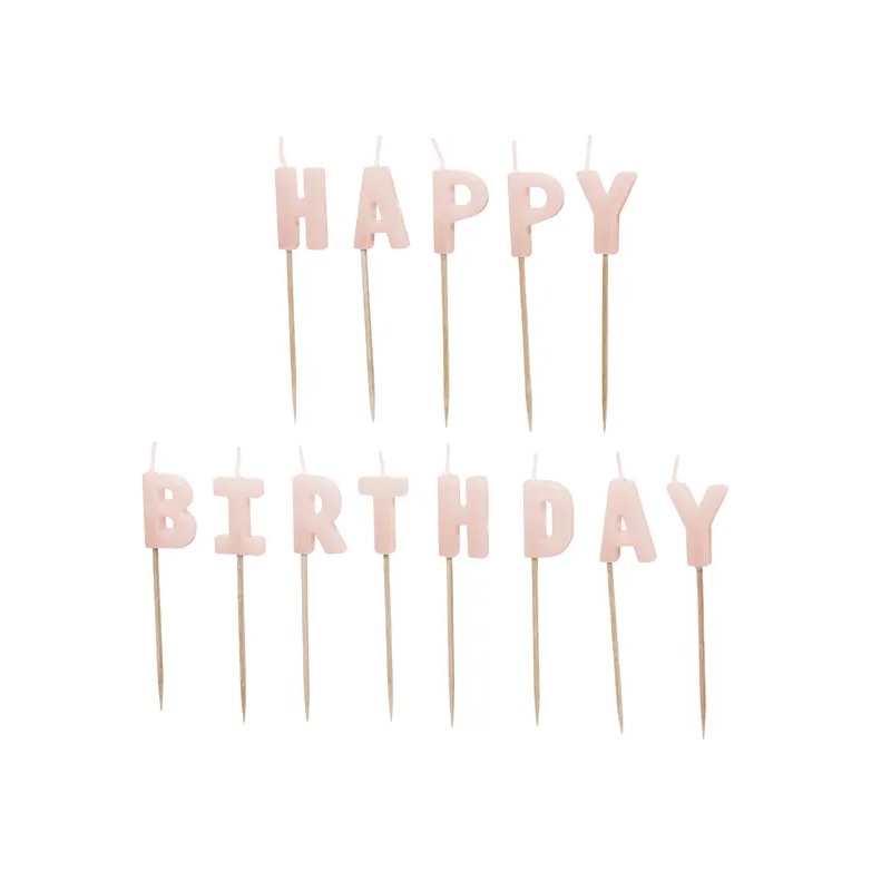 Κεριά Happy Birthday ροζ 2,5cm Party Deco