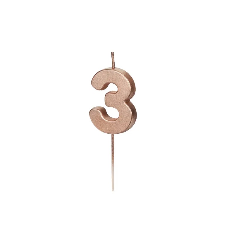 Κερί 3 ροζ χρυσό 4,5cm Party Deco