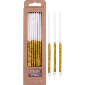 Κεριά λευκά με χρυσό glitter 18cm 16τεμ PME