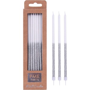 Κεριά λευκά με ασημί glitter 18cm 16τεμ PME