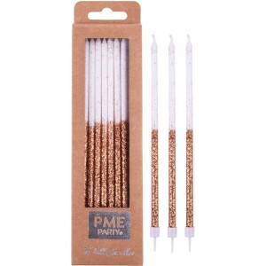 Κεριά λευκά με ροζ χρυσό glitter 18cm 16τεμ PME