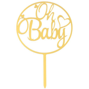 Topper Oh Baby με καρδιά στρόγγυλο απλό χρυσό 16cm