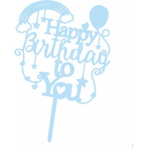 Topper happy birthday to you - ουράνιο τόξο - μπαλόνι γαλάζιο 15cm