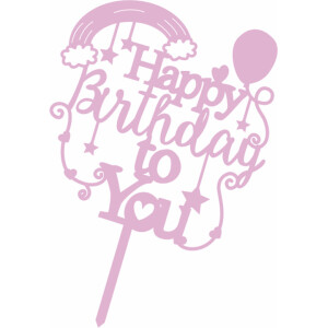 Topper happy birthday to you - ουράνιο τόξο - μπαλόνι ροζ 15cm