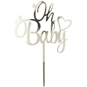 Topper Oh Baby με καρδιά σκέτο ασημί 15cm