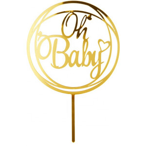 Topper Oh Baby με καρδιά στρόγγυλο με 3 γραμμές χρυσό 16cm