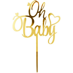 Topper Oh Baby με καρδιά σκέτο χρυσό 15cm