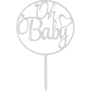 Topper Oh Baby με καρδιά στρόγγυλο απλό ασημί 16cm