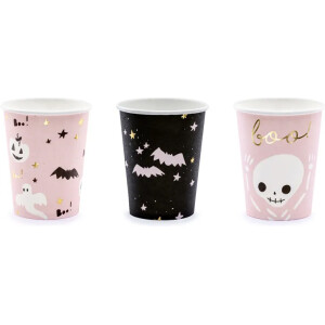 Ποτήρια χάρτινα ροζ μαύρα Boo! 220ml 6τεμ χάρτινα PartyDeco