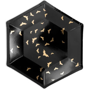 Πιάτα χάρτινα trick or treat μαύρα με χρυσές νυχτερίδες 20cm 6τεμ PartyDeco