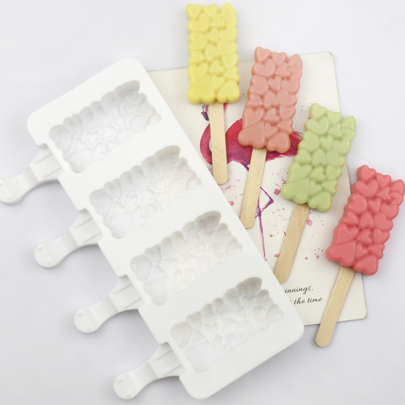 Φόρμα σιλικόνης για παγωτό καρδιές mini 4 θέσεις