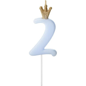 Κερί 2 γαλάζιο με χρυσή κορώνα 9,5cm PartyDeco