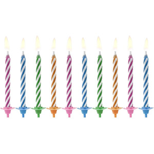 Κεριά πολύχρωμα ριγέ magic 6cm 10τεμ PartyDeco