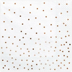 Χαρτοπετσέτες λευκές πουά ροζ χρυσό 33cm 20τεμ PartyDeco