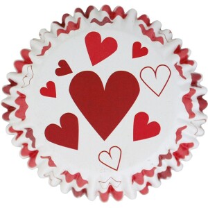 Θήκες cupcake με καρδιές κόκκινες 5cm 30τεμ PME