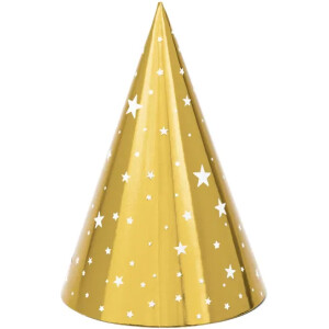 Καπελάκια χρυσά με λευκά αστεράκια 6τεμ 16cm PartyDeco