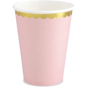Ποτηράκια χάρτινα ροζ με χρυσό 220ml 6τεμ PartyDeco