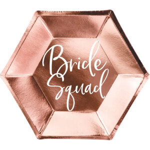 Πιάτα χάρτινα εξάγωνα ροζ χρυσό bride squad 23cm 6τεμ PartyDeco