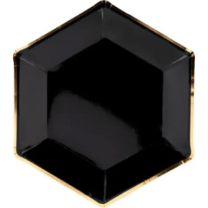 Πιάτα χάρτινα μαύρα με χρυσό περίγραμμα 23cm 6τεμ PartyDeco