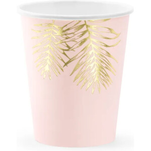 Ποτηράκια χάρτινα ροζ με χρυσά φύλλα 220ml 6τεμ PartyDeco