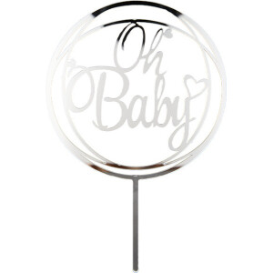 Topper Oh Baby με καρδιά στρόγγυλο με 3 γραμμές ασημί 16cm