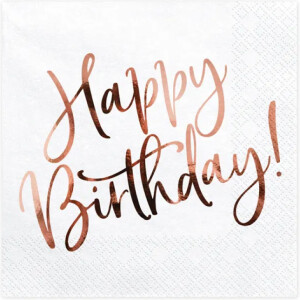 Χαρτοπετσέτες happy birthday ροζ χρυσό 33cm 20τεμ PartyDeco