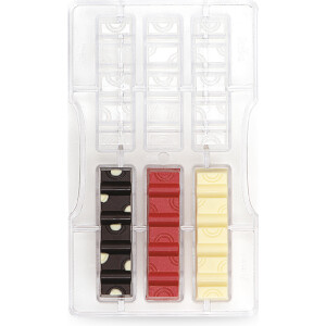 Καλούπι μπάρες λεπτές για σοκολάτα πολυκαρβονικό 8,3x2,1x1,2cm 6τεμ Decora