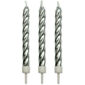 Κεριά twist ασημί με βάση 6,5cm 10τεμ PME