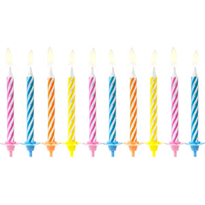 Κεριά πολύχρωμα ριγέ 6cm 10τεμ PartyDeco