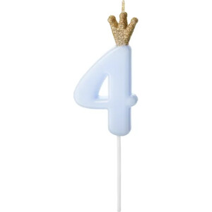 Κερί 4 γαλάζιο με χρυσή κορώνα 9,5cm PartyDeco