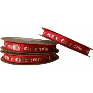 Κορδέλα χριστουγιεννιάτικη Merry Christmas κόκκινη gros 10mm 20m