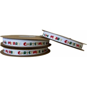 Κορδέλα χροστουγιεννιάτικη Merry Christmas λευκή gros10mm 20m