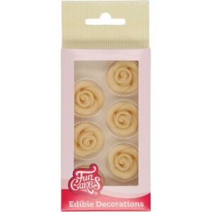 Τριαντάφυλλα λευκά από marcipan 6τεμ Funcakes