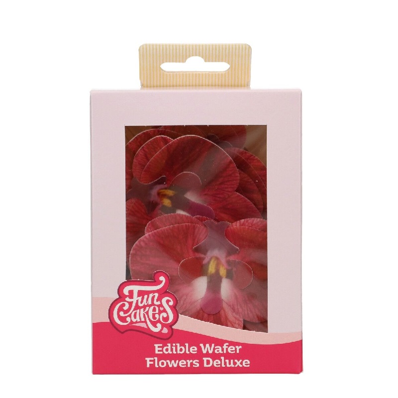 Ορχιδέες βάφλας κόκκινες μεσαίες Deluxe 10τεμ Funcakes