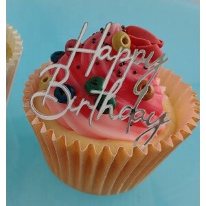Topper Happy birthday mini ασημί 4cm