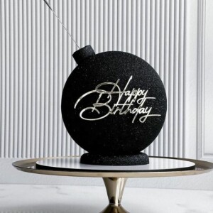 Topper Happy Birthday ασημί χωρίς βάση 7cm