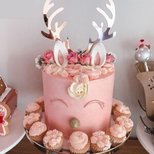 Topper κέρατα ταράνδου ροζ χρυσό 13,5x16cm